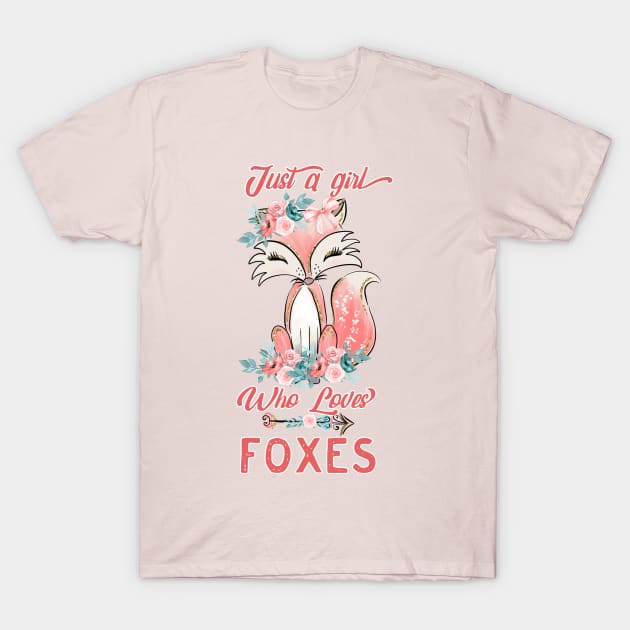 Just a Girl Who Loves Foxes, Cute Fox Boho Design T-Shirt T-Shirt by g14u